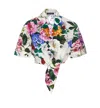 Dolce & Gabbana Multicolor Crop Shirt With All-over Floral Motif And Logo Lettering Detail On The Front In Cotton Wo In Multicolour