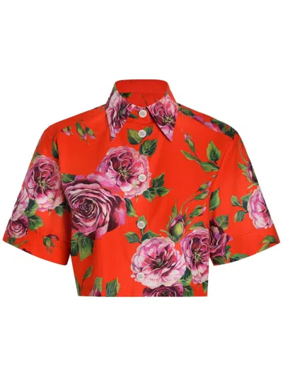 Dolce & Gabbana Floral-print Shirt In Red