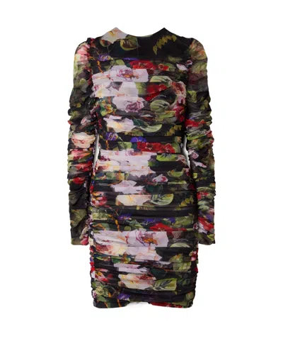 Dolce & Gabbana Floral-print Short Dress In Black