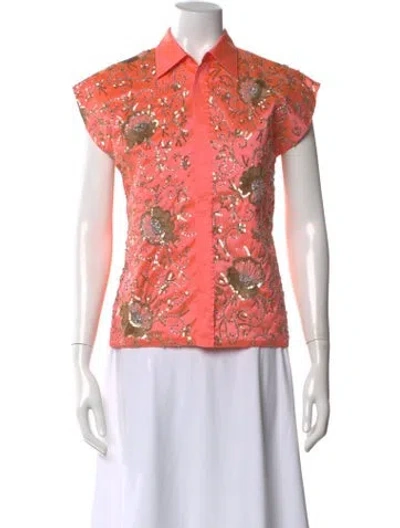 Pre-owned Dolce & Gabbana Floral Print Short Sleeve Blouse In Orange
