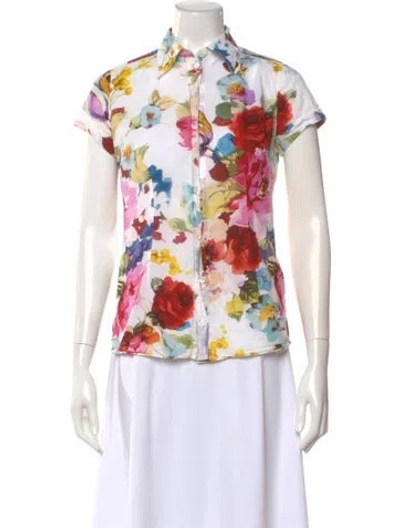 Pre-owned Dolce & Gabbana Floral Print Short Sleeve Blouse In Purple
