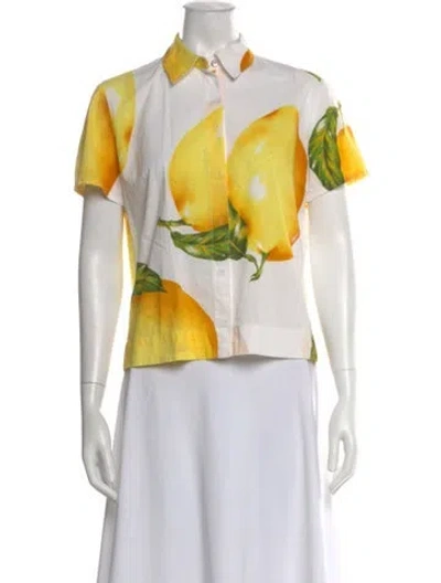 Pre-owned Dolce & Gabbana Floral Print Short Sleeve Button-up Top In White