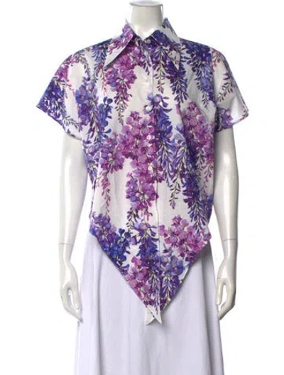 Pre-owned Dolce & Gabbana Floral Print Short Sleeve Button-up Top In White
