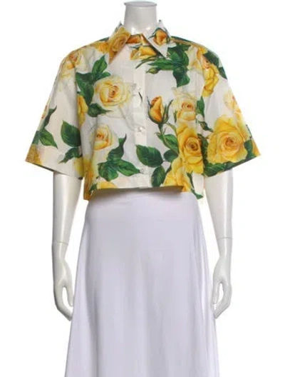 Pre-owned Dolce & Gabbana Floral Print Short Sleeve Crop Top W/ Tags In White