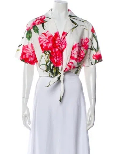 Pre-owned Dolce & Gabbana Floral Print Short Sleeve Crop Top In White