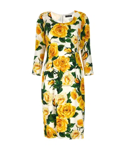 DOLCE & GABBANA DOLCE  GABBANA ROSE PRINTED MIDI DRESS