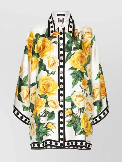 Dolce & Gabbana Floral Print Silk Blouse In Yellow