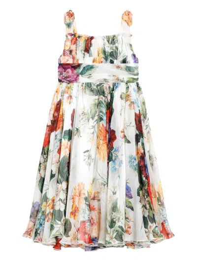 Dolce & Gabbana Kids' Floral-print Silk Dress In Multi