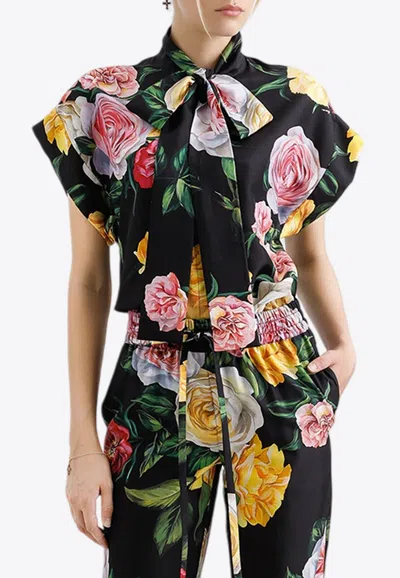 Dolce & Gabbana Floral Print Silk Habotai Shirt In Multicolor