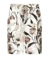 Dolce & Gabbana Beige Bermuda Short With Flower Print In Silk Twill In White