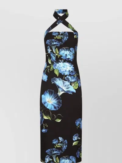 Dolce & Gabbana Neckholder-kleid Mit Blumen-print In Black