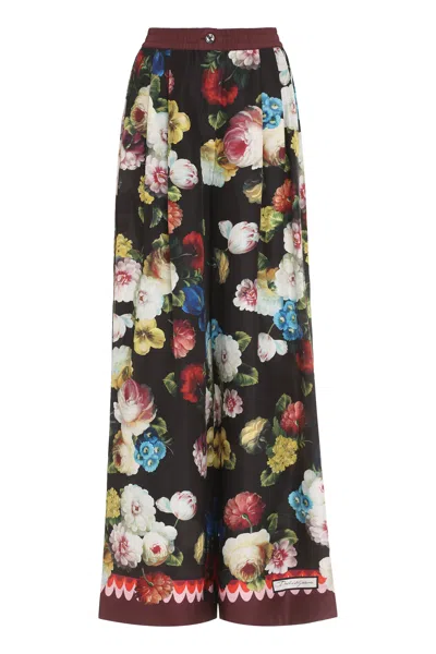 Dolce & Gabbana Floral Print Silk Pants For Women In Multi