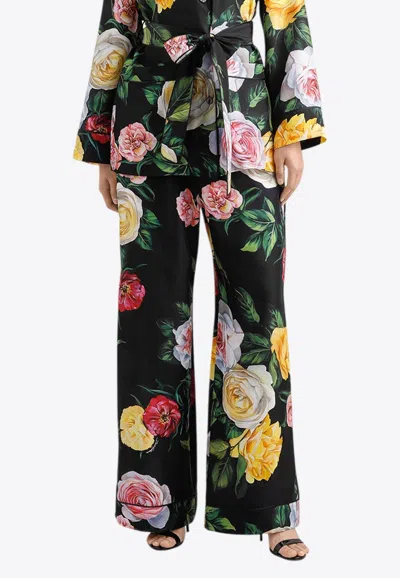 DOLCE & GABBANA FLORAL PRINT SILK PANTS