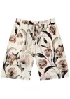 Dolce & Gabbana Beige Bermuda Short With Flower Print In Silk Twill In White