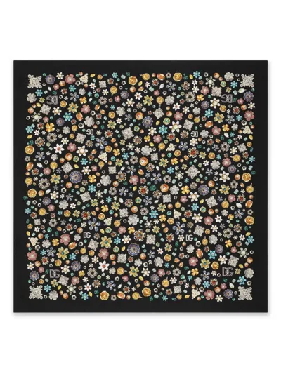 Dolce & Gabbana Floral-print Silk Scarf In Black