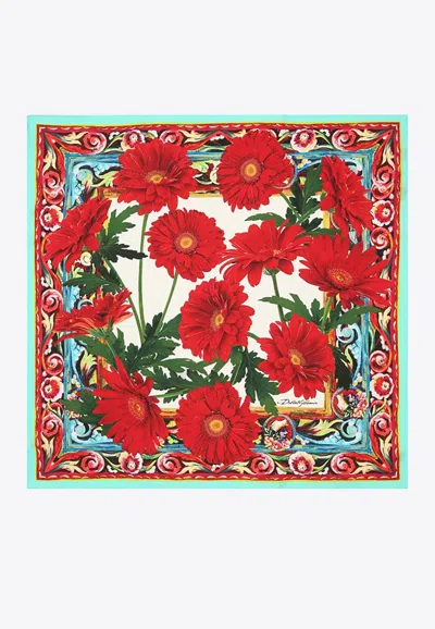 Dolce & Gabbana Floral Print Silk Scarf In Red