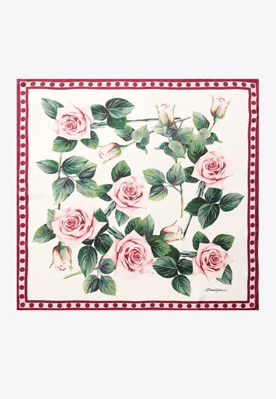 Dolce & Gabbana Floral Print Silk Scarf In White