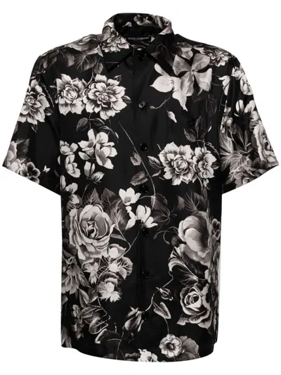 Dolce & Gabbana Black Flower Print Silk Shirt