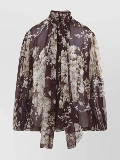 Dolce & Gabbana Floral Print Silk Shirt In Brown