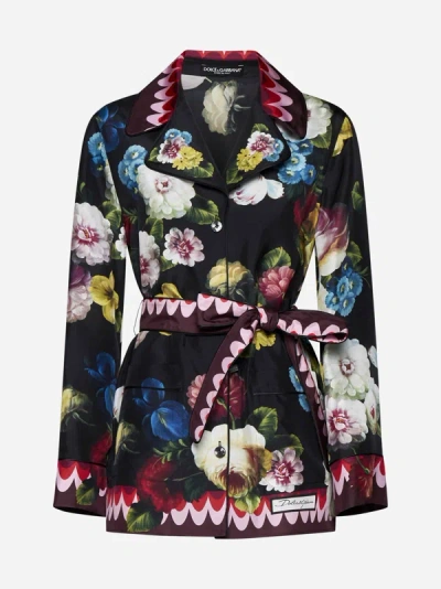 Dolce & Gabbana Floral-print Silk Shirt In Black
