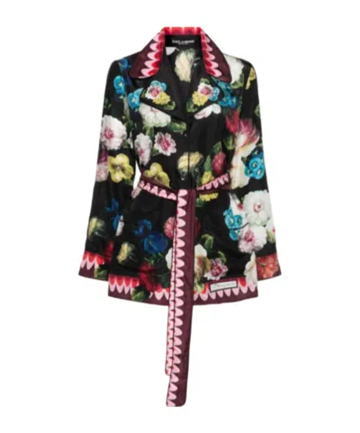 DOLCE & GABBANA DOLCE  GABBANA FLORAL PRINTED BELTED SHIRT
