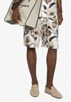 Dolce & Gabbana Beige Bermuda Short With Flower Print In Silk Twill In Multicolor