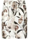 Dolce & Gabbana Beige Bermuda Short With Flower Print In Silk Twill In White