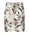 Dolce & Gabbana Beige Bermuda Short With Flower Print In Silk Twill In White