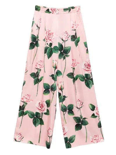 Dolce & Gabbana Floral-print Silk Straight-leg Trousers