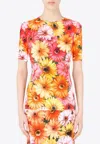 Dolce & Gabbana Daisy Print Cropped Cady Jacket In Multicolor