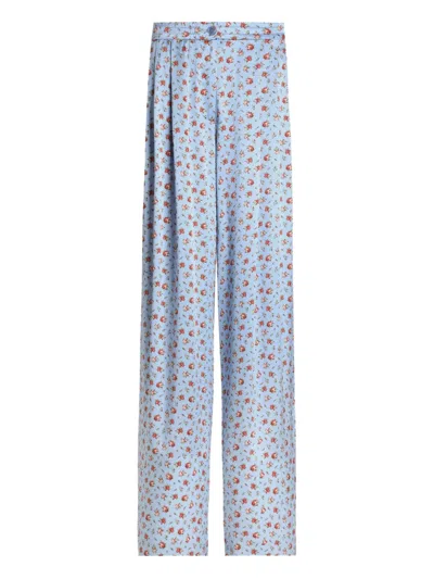 Dolce & Gabbana Floral-print Silk Trousers In Blue