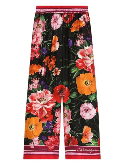 Dolce & Gabbana Kids' Floral-print Silk Trousers In Red