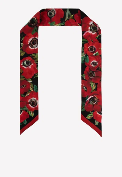 Dolce & Gabbana Floral Print Silk Twill Headscarf In Multicolor