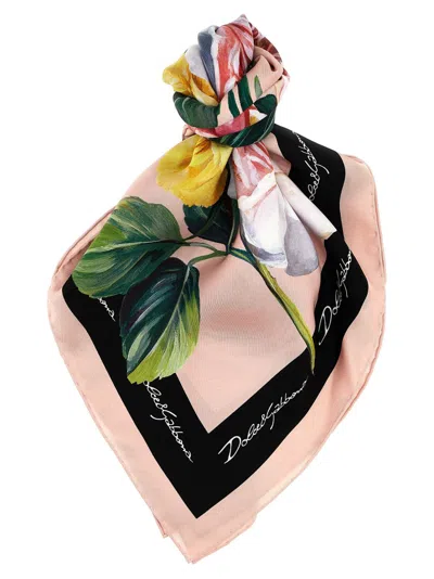 Dolce & Gabbana Floral Print Silk Twill Scarf In Neutral