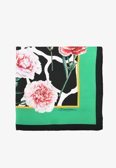 Dolce & Gabbana Floral Print Silk Twill Scarf In Multicolor
