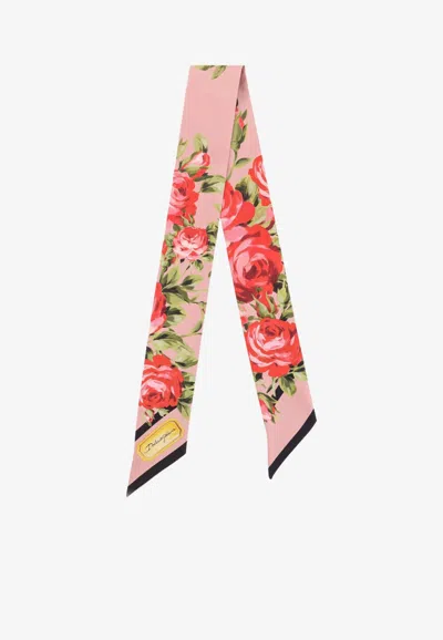 Dolce & Gabbana Floral Print Silk Twill Scarf In Multi