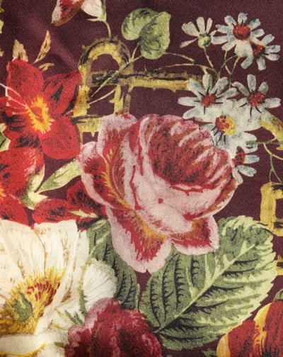 Dolce & Gabbana Floral Print Silk-wool Skirt In Burgundy