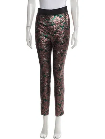 Pre-owned Dolce & Gabbana Floral Print Skinny Leg Pants In Black