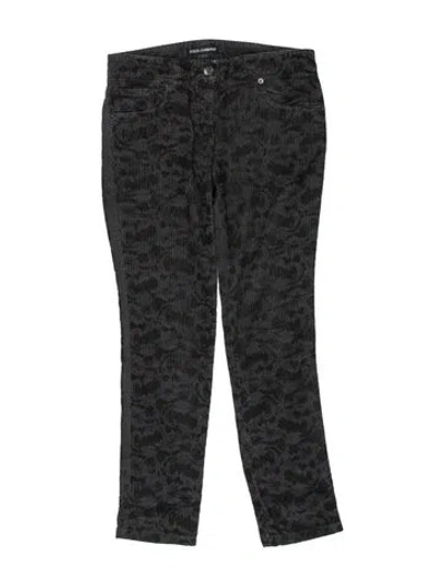 Pre-owned Dolce & Gabbana Floral Print Skinny Leg Pants In Black