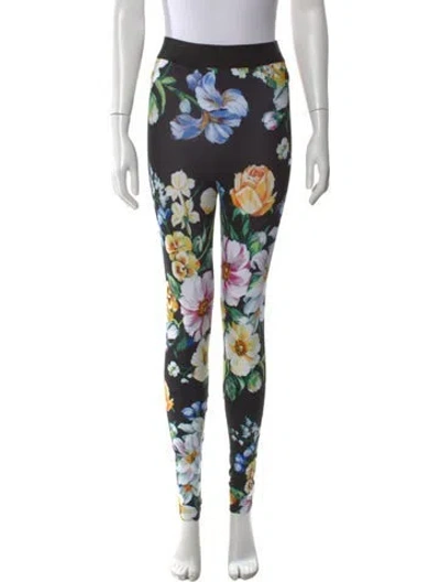 Pre-owned Dolce & Gabbana Floral Print Skinny Leg Pants In Black