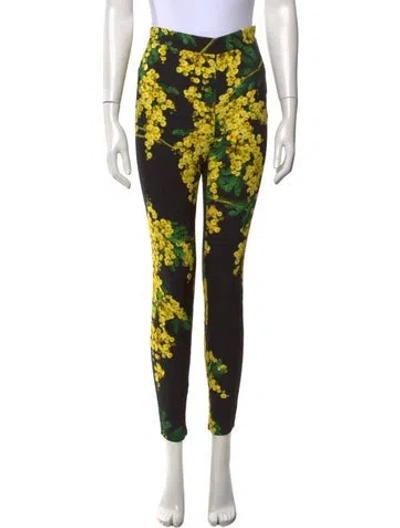 Pre-owned Dolce & Gabbana Floral Print Skinny Leg Pants In Black