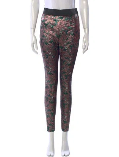 Pre-owned Dolce & Gabbana Floral Print Skinny Leg Pants In Green