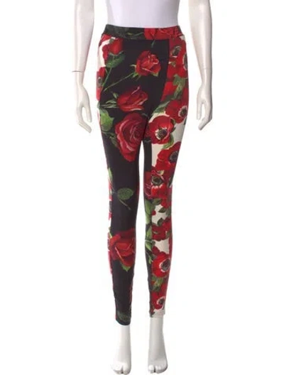 Pre-owned Dolce & Gabbana Floral Print Skinny Leg Pants In Red