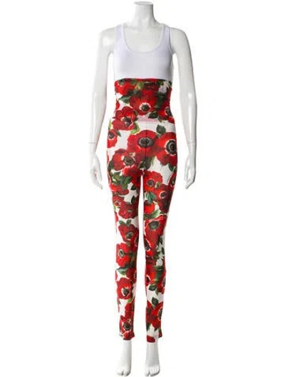 Pre-owned Dolce & Gabbana Floral Print Skinny Leg Pants In White