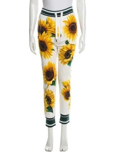 Pre-owned Dolce & Gabbana Floral Print Skinny Leg Pants In White