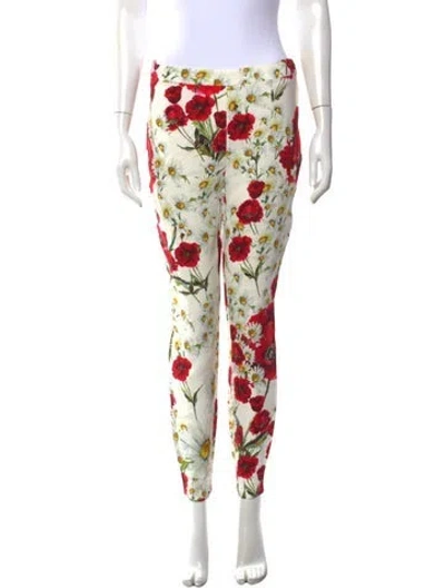 Pre-owned Dolce & Gabbana Floral Print Skinny Leg Pants In White
