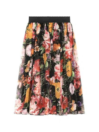 Dolce & Gabbana Kids' Floral-print Skirt In Black