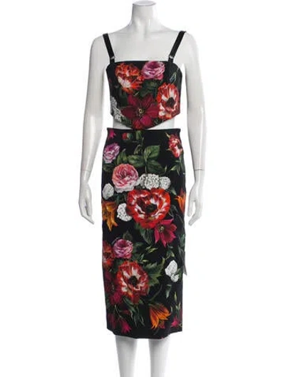 Pre-owned Dolce & Gabbana Floral Print Skirt Set W/ Tags In Black