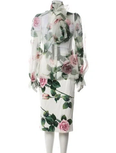 Pre-owned Dolce & Gabbana Floral Print Skirt Set W/ Tags In Neutral