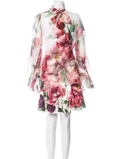 Pre-owned Dolce & Gabbana Floral Print Skirt Set In White